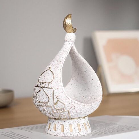 Hebdids，Mubarak Decorative ，White and Gold, 10.24 x 7.09 x 3.54 inches, Modern Style, Resin Material ， Mosque Castle Sculpture in Saudi Arabia