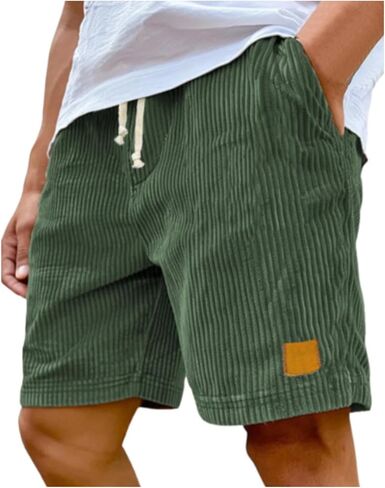 Men's Casual Corduroy Drawstring Elastic Waistd Shorts Suitable for Beach Vacation Elastic Waist with Pockets in Saudi Arabia