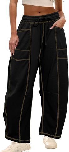 Yeokou Womens Wide Leg Barrel Sweatpants Drawstring High Waisted Contrast Stitching Baggy Joggers Casual Lounge Pockets Pants in Saudi Arabia