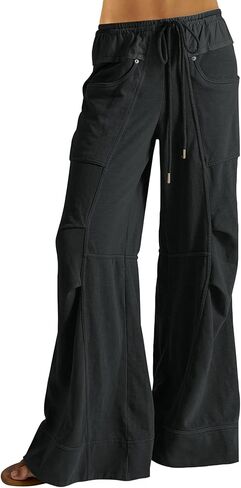 FASHIONSPARK Womens Baggy Sweatpants Casual Wide Leg Pants Patchwork Loose Lounge Pants Fall Outfits with Pockets in Kuwait