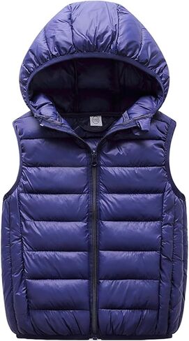 Boys Girls Hooded Puffer Vest, Kids Winter Down Vest, Sleeveless Zipper Jackets Outwear in Saudi Arabia