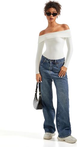 SUUKSESS Women Off the Shoulder Bodysuit Short Sleeve Strapless Thong Body suit in Saudi Arabia