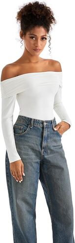 SUUKSESS Women Off the Shoulder Bodysuit Short Sleeve Strapless Thong Body suit in Saudi Arabia