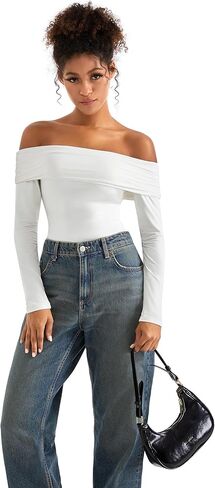 SUUKSESS Women Off the Shoulder Bodysuit Short Sleeve Strapless Thong Body suit in Saudi Arabia