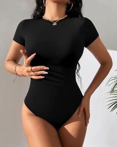 Short Sleeve Bodysuit for Women Crew Neck Fitted Basic Womens T Shirts in Saudi Arabia