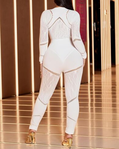 Ophestin Sexy 2 Piece Club Outfits for Women Hollow Out Bodycon Bodysuit with Leggings Sexy Jumpsuits for Going Out in Saudi Arabia