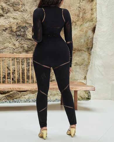 Ophestin Sexy 2 Piece Club Outfits for Women Hollow Out Bodycon Bodysuit with Leggings Sexy Jumpsuits for Going Out in Saudi Arabia
