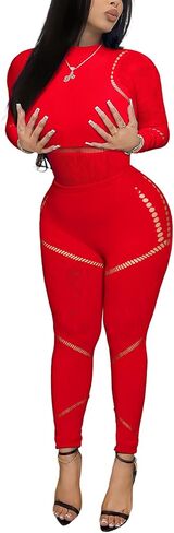 Ophestin Sexy 2 Piece Club Outfits for Women Hollow Out Bodycon Bodysuit with Leggings Sexy Jumpsuits for Going Out in Saudi Arabia