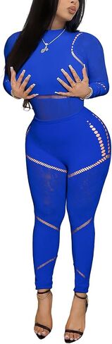 Ophestin Sexy 2 Piece Club Outfits for Women Hollow Out Bodycon Bodysuit with Leggings Sexy Jumpsuits for Going Out in Saudi Arabia