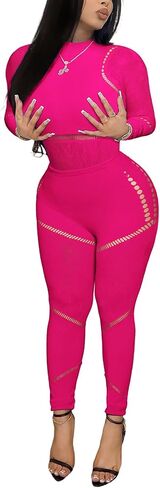 Ophestin Sexy 2 Piece Club Outfits for Women Hollow Out Bodycon Bodysuit with Leggings Sexy Jumpsuits for Going Out in Saudi Arabia