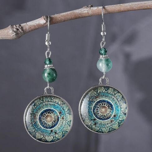 Jewelry Set for Women Vintage Ethnic Compass Design Mandala Flower Dream Catcher Necklace and Drop Dangle Earrings Jewelry Gift in Saudi Arabia
