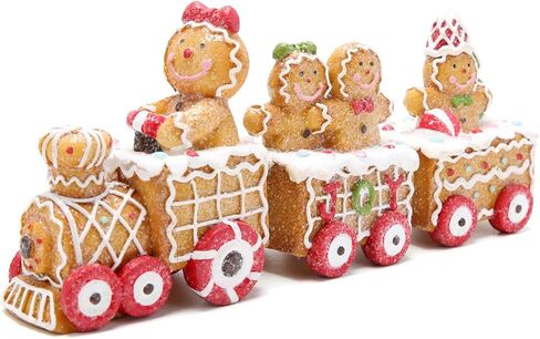 Hodao 9.25" Length Christmas Gingerbread Man Train Decorations Xmas Train Figurines Winter Decor Handmade Polyresin Gingerbread Man Figurine for Xmas Decor Gift - Christmas Party Home Decor in Saudi Arabia