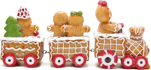 Hodao 9.25" Length Christmas Gingerbread Man Train Decorations Xmas Train Figurines Winter Decor Handmade Polyresin Gingerbread Man Figurine for Xmas Decor Gift - Christmas Party Home Decor in Saudi Arabia