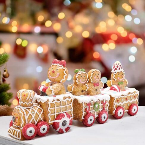 Hodao 9.25" Length Christmas Gingerbread Man Train Decorations Xmas Train Figurines Winter Decor Handmade Polyresin Gingerbread Man Figurine for Xmas Decor Gift - Christmas Party Home Decor in Saudi Arabia
