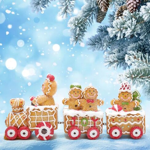 Hodao 9.25" Length Christmas Gingerbread Man Train Decorations Xmas Train Figurines Winter Decor Handmade Polyresin Gingerbread Man Figurine for Xmas Decor Gift - Christmas Party Home Decor in Saudi Arabia