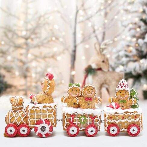Hodao 9.25" Length Christmas Gingerbread Man Train Decorations Xmas Train Figurines Winter Decor Handmade Polyresin Gingerbread Man Figurine for Xmas Decor Gift - Christmas Party Home Decor in Saudi Arabia
