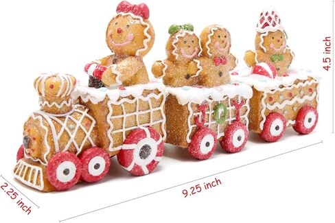 Hodao 9.25" Length Christmas Gingerbread Man Train Decorations Xmas Train Figurines Winter Decor Handmade Polyresin Gingerbread Man Figurine for Xmas Decor Gift - Christmas Party Home Decor in Saudi Arabia