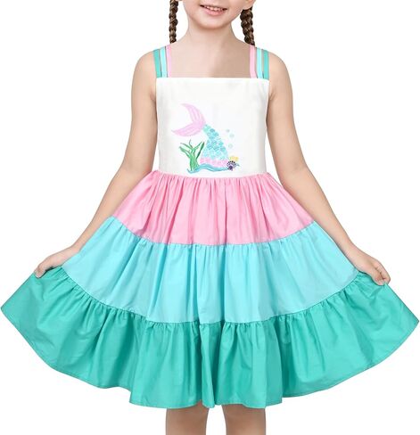 Sunny Fashion Girls Dress Ice Cream Rainbow Striped Suspender Sleeveless in Saudi Arabia