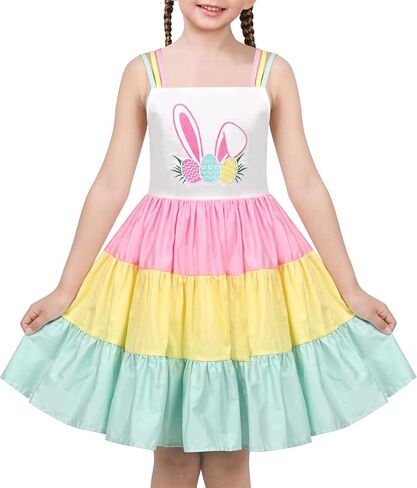 Sunny Fashion Girls Dress Ice Cream Rainbow Striped Suspender Sleeveless in Saudi Arabia