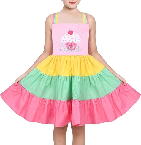 Sunny Fashion Girls Dress Ice Cream Rainbow Striped Suspender Sleeveless in Saudi Arabia