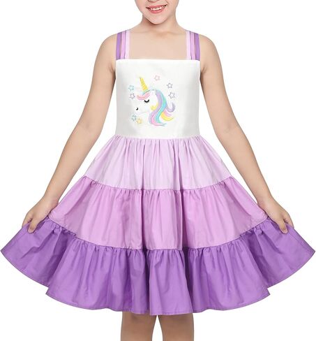 Sunny Fashion Girls Dress Ice Cream Rainbow Striped Suspender Sleeveless in Saudi Arabia