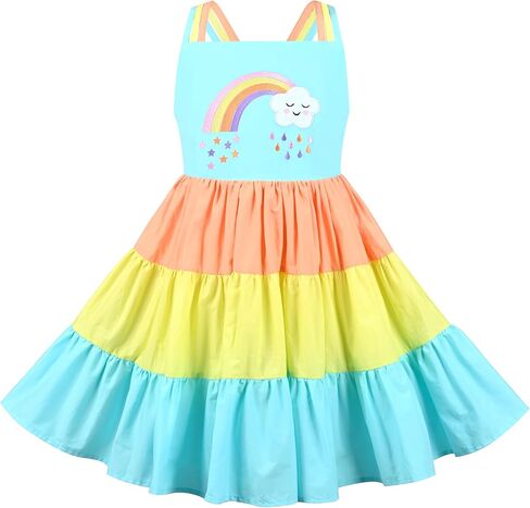 Sunny Fashion Girls Dress Ice Cream Rainbow Striped Suspender Sleeveless in Saudi Arabia