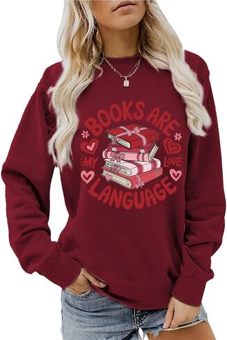 Books Are My Love Language Sweatshirt Valentines Day Pullover Book Lover Long Sleeve Shirt for Women Bookworm Tops in Saudi Arabia