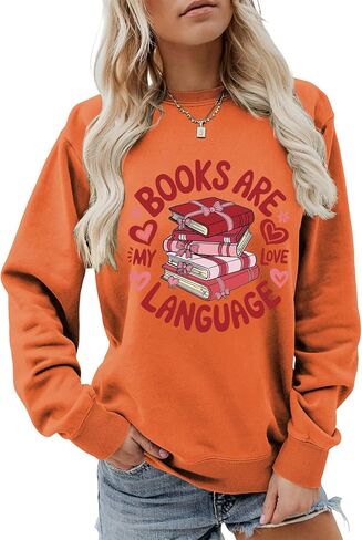 Books Are My Love Language Sweatshirt Valentines Day Pullover Book Lover Long Sleeve Shirt for Women Bookworm Tops in Saudi Arabia