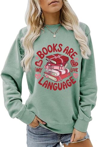 Books Are My Love Language Sweatshirt Valentines Day Pullover Book Lover Long Sleeve Shirt for Women Bookworm Tops in Saudi Arabia