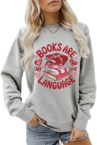 Books Are My Love Language Sweatshirt Valentines Day Pullover Book Lover Long Sleeve Shirt for Women Bookworm Tops in Saudi Arabia