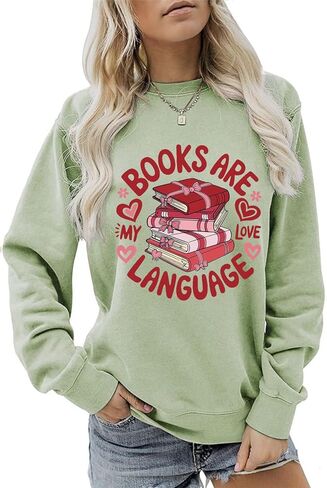Books Are My Love Language Sweatshirt Valentines Day Pullover Book Lover Long Sleeve Shirt for Women Bookworm Tops in Saudi Arabia