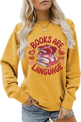Books Are My Love Language Sweatshirt Valentines Day Pullover Book Lover Long Sleeve Shirt for Women Bookworm Tops in Saudi Arabia