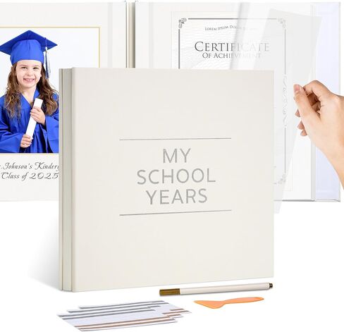 School Years Memory Book for Kids – Self Adhesive Photo Album 12x12 Inch, 40 Pages Linen Cover (Gray Blue) – School Picture Album with Marker & Corner Stickers, Childhood Keepsake Book in Saudi Arabia