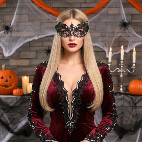 Masquerade Mask for Women Rhinestone Lace Mask Halloween Masks Lace Eye Masks for Ball Proms and Party in Saudi Arabia