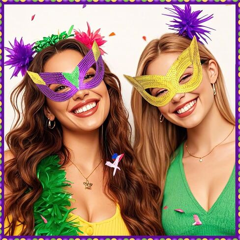12 Pieces Mardi Gras Face Mask Mardi Gras Mask Mardi Gras Shining Mask Gold Purple Green Masquerade Masks for Women Men Kids New Orleans Dress Up Mardi Gras Decorations Party Supplies in Saudi Arabia