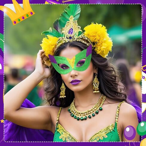 12 Pieces Mardi Gras Face Mask Mardi Gras Mask Mardi Gras Shining Mask Gold Purple Green Masquerade Masks for Women Men Kids New Orleans Dress Up Mardi Gras Decorations Party Supplies in Saudi Arabia