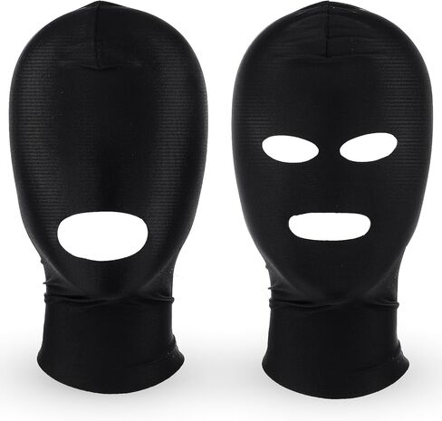 2 Pcs Full Cover Elastic Mask Black Breathable Hood for Halloween Masquerade Cosplay Costume Accessories Unisex Headgear Mouth Hole and Open Eyes Mouth 3 Hole Comfortable Cover Mask in Saudi Arabia