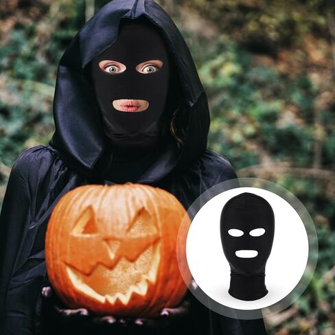 2 Pcs Full Cover Elastic Mask Black Breathable Hood for Halloween Masquerade Cosplay Costume Accessories Unisex Headgear Mouth Hole and Open Eyes Mouth 3 Hole Comfortable Cover Mask in Saudi Arabia