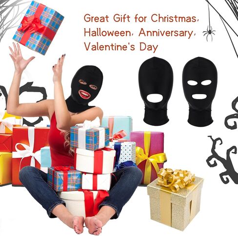 2 Pcs Full Cover Elastic Mask Black Breathable Hood for Halloween Masquerade Cosplay Costume Accessories Unisex Headgear Mouth Hole and Open Eyes Mouth 3 Hole Comfortable Cover Mask in Saudi Arabia