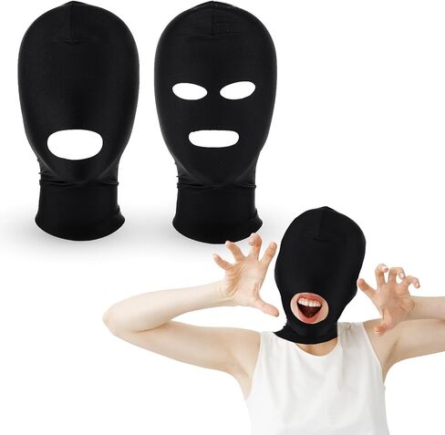 2 Pcs Full Cover Elastic Mask Black Breathable Hood for Halloween Masquerade Cosplay Costume Accessories Unisex Headgear Mouth Hole and Open Eyes Mouth 3 Hole Comfortable Cover Mask in Saudi Arabia