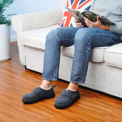 Garonne Men's Velcro Adjustable House Shoes Slippers Indoor Outdoor, with Memory Foam and Nonslip Rubber Sole in Saudi Arabia