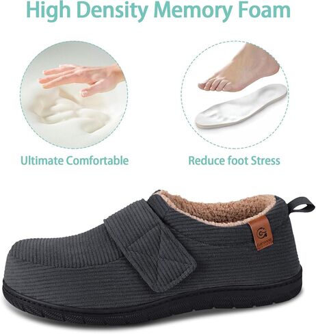 Garonne Men's Velcro Adjustable House Shoes Slippers Indoor Outdoor, with Memory Foam and Nonslip Rubber Sole in Saudi Arabia