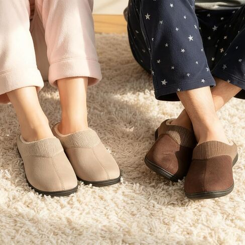 شبشب WALKFUN من الجلد السويدي مع ياقة محبوكة وبطانة من القطيفة، حذاء منزلي مريح من الإسفنج الذكي للرجال والنساء، مقاس أكبر للراحة in Kuwait