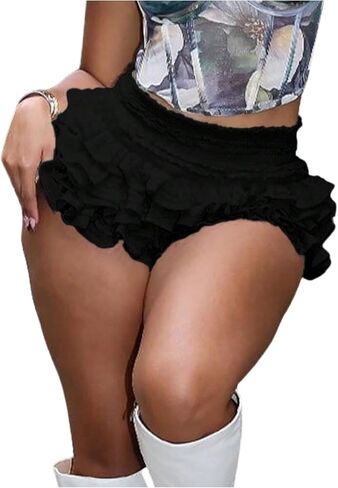 WDIRARA Women's Plus Size Layered Ruffle Mini Bloomer Shorts Y2K Low Rise Coquette Micro Shorts in Saudi Arabia