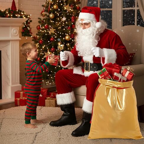 baotongle Santa Claus Beard and Wig Set for Adult Men Santa Costume Accessories Beard Wig Eyebrows Hat Glasses Gloves Satin Gift Bags Hand Bell Perfect for Holiday Celebrations Parties Festive Events in Saudi Arabia