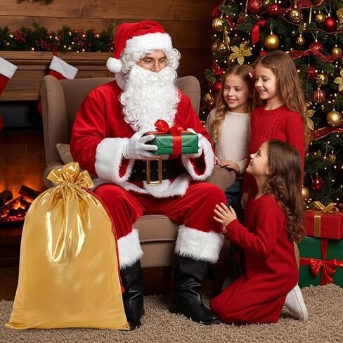 baotongle Santa Claus Beard and Wig Set for Adult Men Santa Costume Accessories Beard Wig Eyebrows Hat Glasses Gloves Satin Gift Bags Hand Bell Perfect for Holiday Celebrations Parties Festive Events in Saudi Arabia