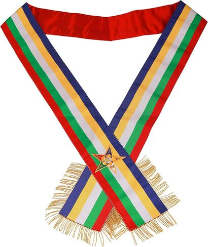 Masonic Order of Eastern Star Sash OES Sash Five Color with Soft Gold Fringe Side O.E.S Hand Embroidered Star in Saudi Arabia