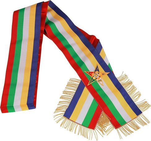 Masonic Order of Eastern Star Sash OES Sash Five Color with Soft Gold Fringe Side O.E.S Hand Embroidered Star in Saudi Arabia