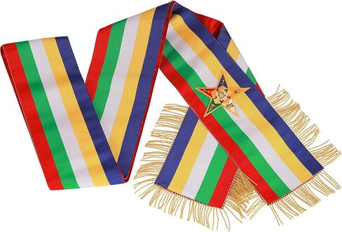 Masonic Order of Eastern Star Sash OES Sash Five Color with Soft Gold Fringe Side O.E.S Hand Embroidered Star in Saudi Arabia