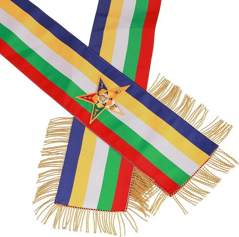 Masonic Order of Eastern Star Sash OES Sash Five Color with Soft Gold Fringe Side O.E.S Hand Embroidered Star in Saudi Arabia